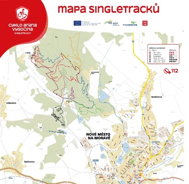Mapa singletracků v Cyklo Aréně Vysočina